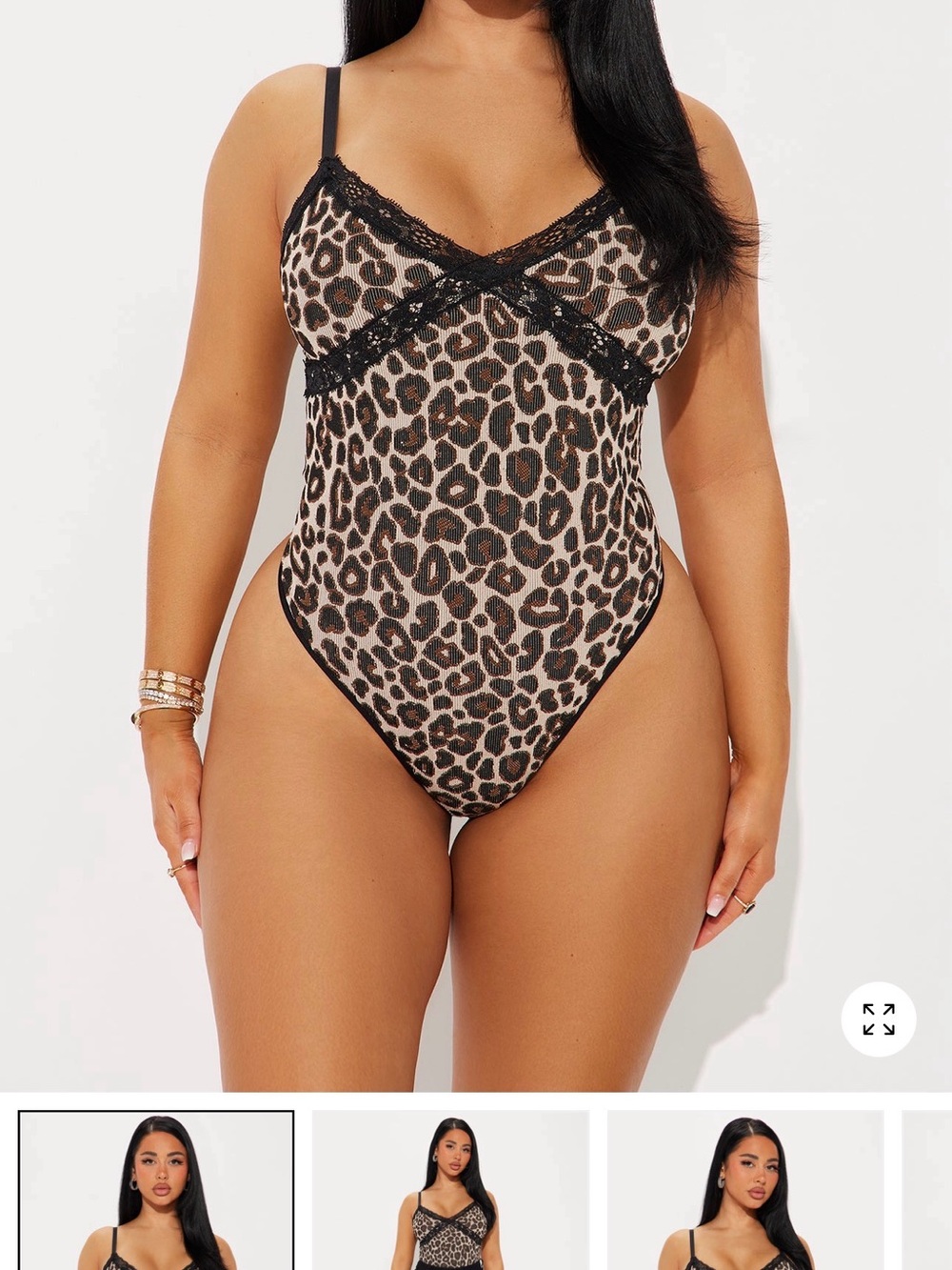 Fashion Nova 
Spotted You Leopard Lace Trim Bodysuit - Leopard